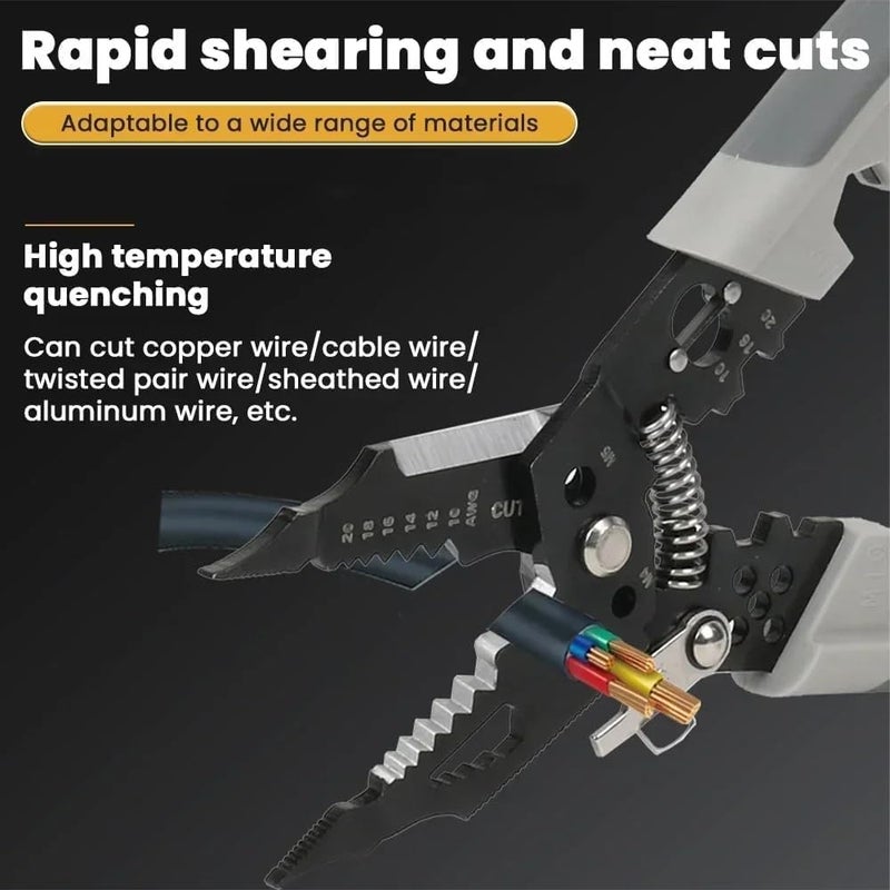 WICHARSH WICHARSH 28IN1 Wire Stripper Plier Crimping Tool and Cutter Multifunctional Tool Chromium Vanadium Steel Cutting Crimping for Electrician Stainless Puller Plier Cable Looping Splitting Stripping  - Image 3
