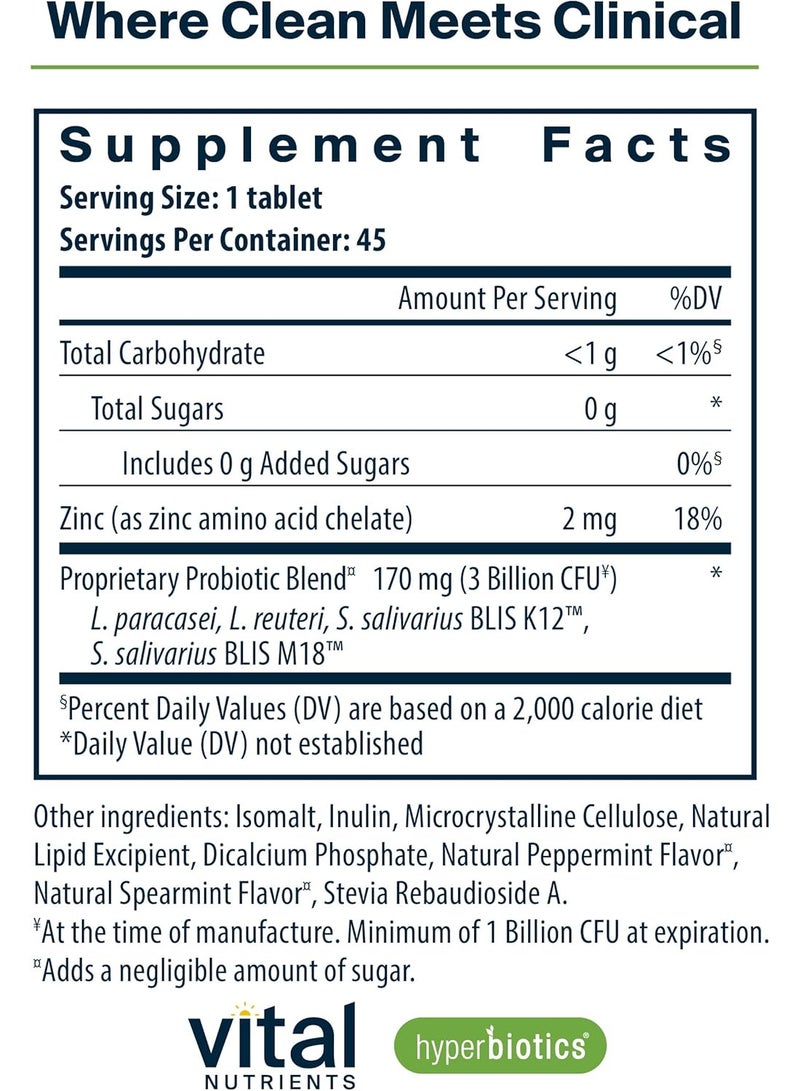 Hyperbiotics Vital Nutrients Pro Dental Probiotic | Clinically Studied BLIS K12 and M18 | Oral Probiotics for Bad Breath treatment for adults | Oral Health for teeth and gums | 45 Mint Tablets - Image 2