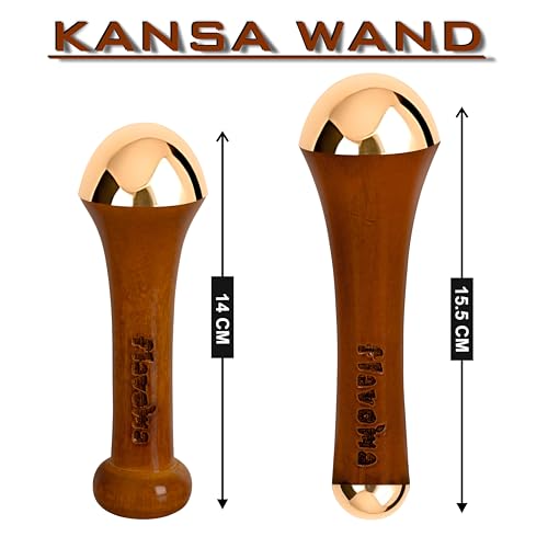 Flavoma (Set of 2) Traditional Ayurvedic Dual Kansa Wand + Single Side Kansa Wand Massage Tool | Teak Wooden Handle With Bronze Metal Dome, Natural Brown | Massage for Back, Neck, Shoulders & Legs - Image 4