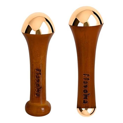 Flavoma (Set of 2) Traditional Ayurvedic Dual Kansa Wand + Single Side Kansa Wand Massage Tool | Teak Wooden Handle With Bronze Metal Dome, Natural Brown | Massage for Back, Neck, Shoulders & Legs - Image 1