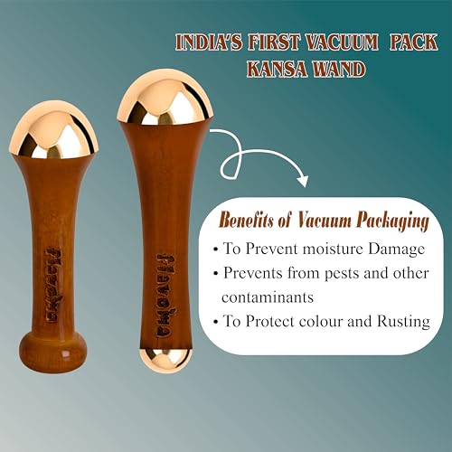 Flavoma (Set of 2) Traditional Ayurvedic Dual Kansa Wand + Single Side Kansa Wand Massage Tool | Teak Wooden Handle With Bronze Metal Dome, Natural Brown | Massage for Back, Neck, Shoulders & Legs - Image 2