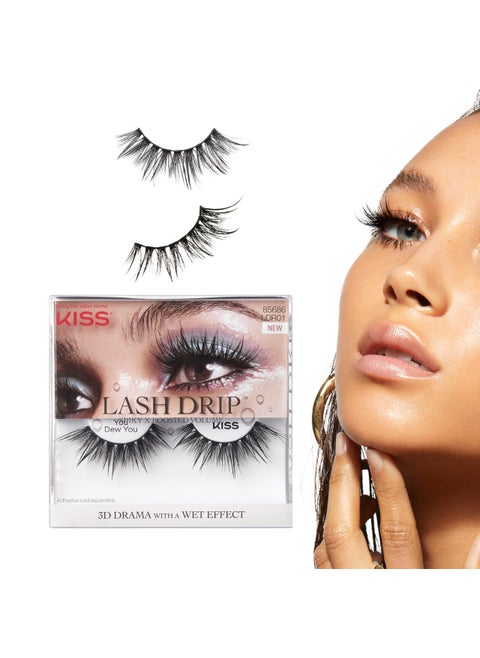 KISS Halloween Lash Drip False Eyelashes Spiky X Boosted Volume Unique Wet Look Hydrated Effect MultiLength Rewearable Fake Eyelashes Wispy Crisscross Lash Pattern Style You Dew You 1 Pair Packaging May Vary