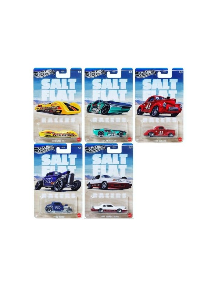 هوت ويلز سلسلة فضية من سيارات السباق الكلاسيكية من سلسلة سولت فلات، مصنوعة من المعدن المصبوب بمقياس 1:64، مجموعة متنوعة من قطعة واحدة - Image 1