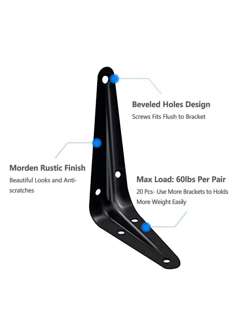 20 Pack Shelf Brackets, Heavy Duty Black Metal Floating Shelf Bracket, Rustic Farmhouse Decorative Iron Bracket - Image 4