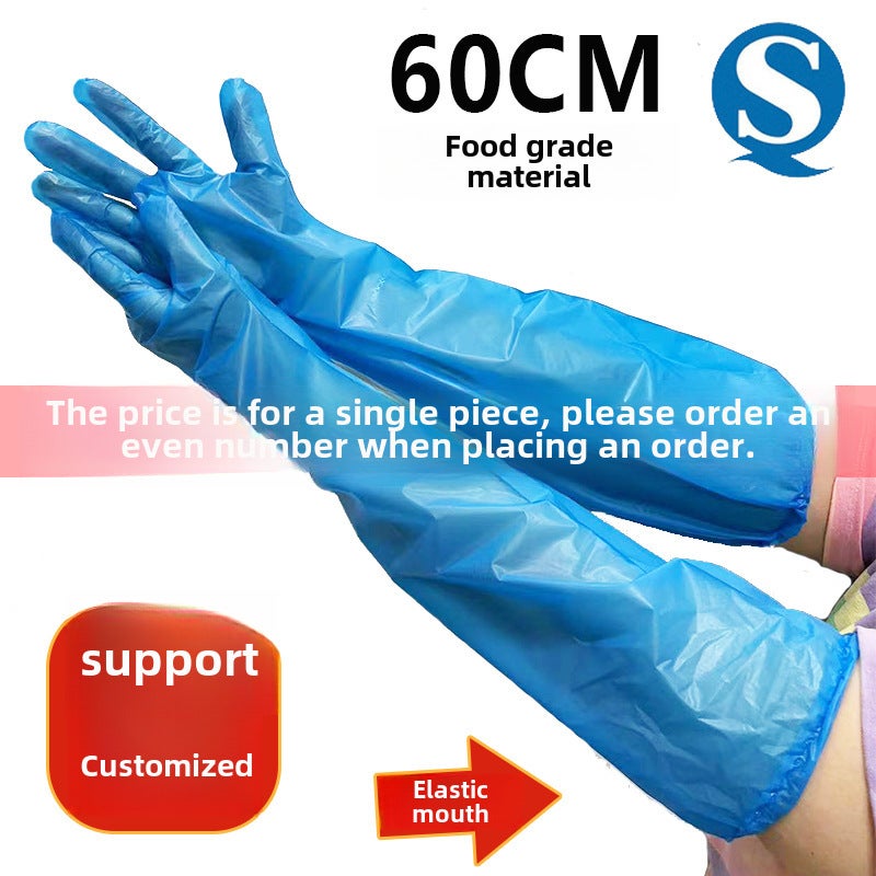 Extra Long CPE Disposable Gloves for Kitchen Cleaning Blue 60cm housework gloves/1 Blue 60cm housework gloves/1
