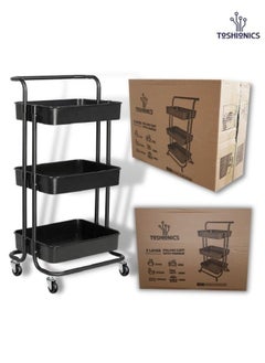Toshionics 3-Tier Rolling Utility Carts Trolley Storage Cart with Handle Multifunctional Organization Cart with Brake Caster Wheels Kitchen Shelf Multifunctional Storage Rack  - Image 2