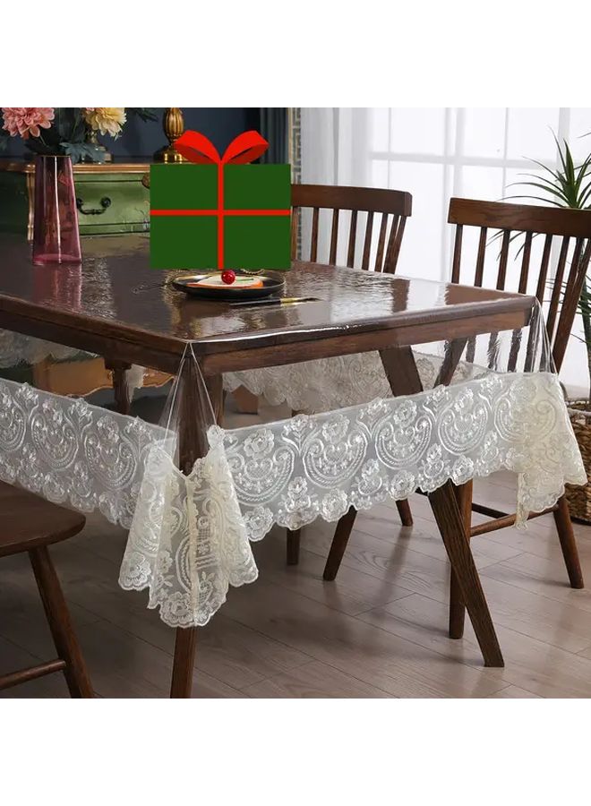 Beige PVC Rectangular Lace Tablecloth 150cm x 270cm for Dining Table Party Buffet - Image 2