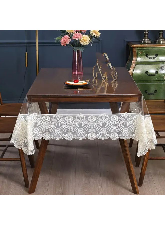 Beige PVC Rectangular Lace Tablecloth 150cm x 270cm for Dining Table Party Buffet - Image 5
