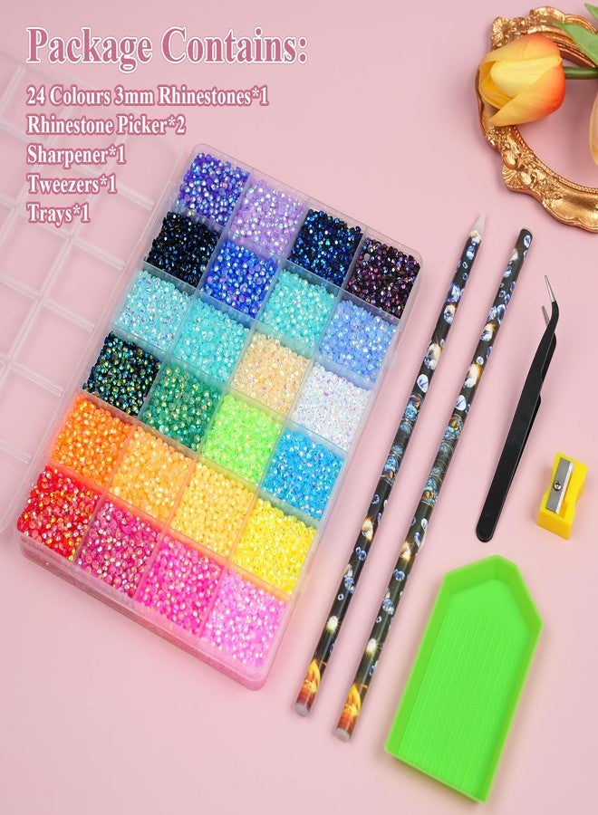 EARLMONI Bedazzling Kit Rhinestones, EARLMONI Flat Back Gems for Bedazzling, Flatback Bedazzled Rainbow with Rhinestone Picker Tool, Flatback Gems for Nail Art (B 24 Colors, 3MM) - Image 5