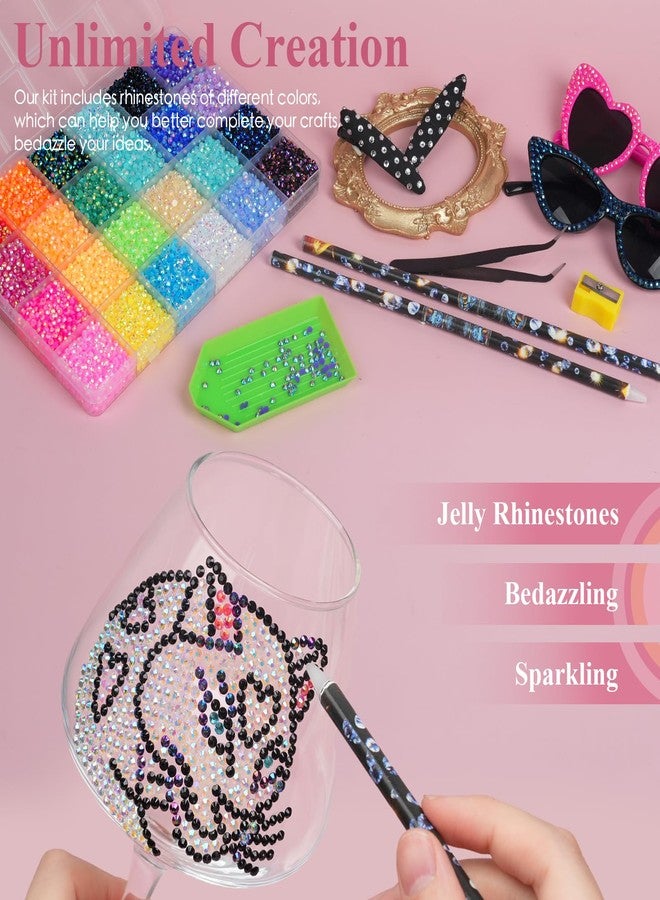 EARLMONI Bedazzling Kit Rhinestones, EARLMONI Flat Back Gems for Bedazzling, Flatback Bedazzled Rainbow with Rhinestone Picker Tool, Flatback Gems for Nail Art (B 24 Colors, 3MM) - Image 2