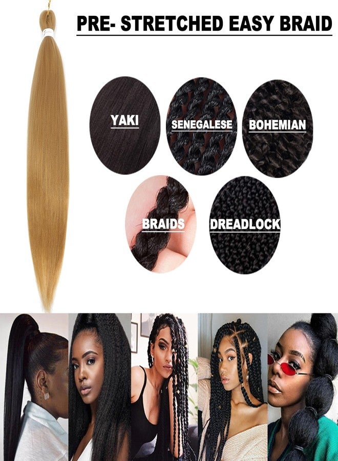 Yuriait Pre Stretched Braiding Hair Extensions 30 Inch Light Brown #27 Soft Braiding Hair Prestretched Synthetic Hot Water Setting Crochet Braids Hair Extension for Women-4packs - Image 2
