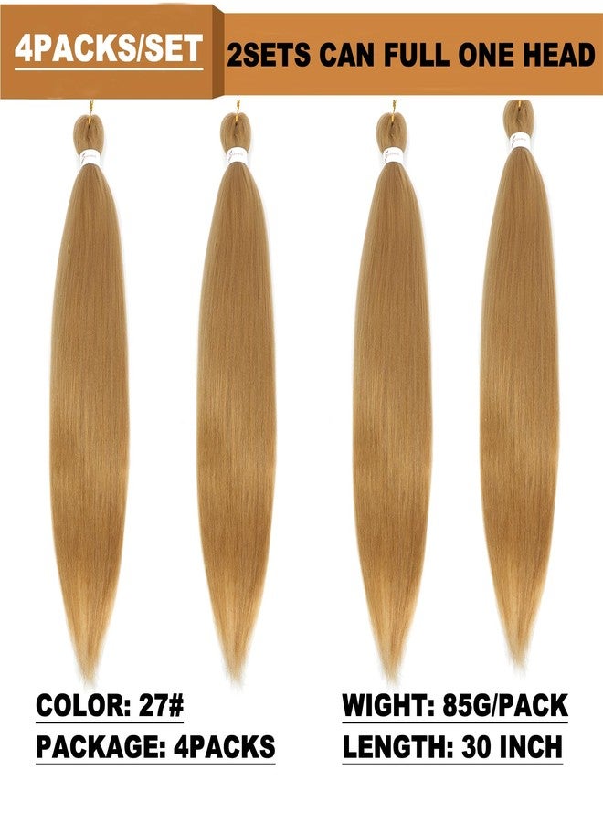 Yuriait Pre Stretched Braiding Hair Extensions 30 Inch Light Brown #27 Soft Braiding Hair Prestretched Synthetic Hot Water Setting Crochet Braids Hair Extension for Women-4packs - Image 3
