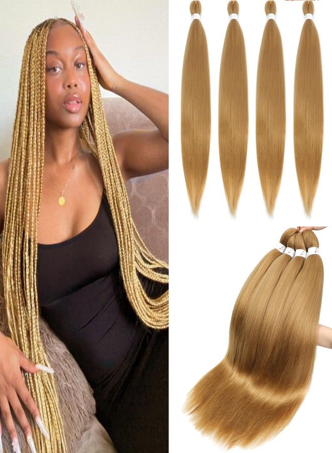 Yuriait Pre Stretched Braiding Hair Extensions 30 Inch Light Brown #27 Soft Braiding Hair Prestretched Synthetic Hot Water Setting Crochet Braids Hair Extension for Women-4packs - Image 1