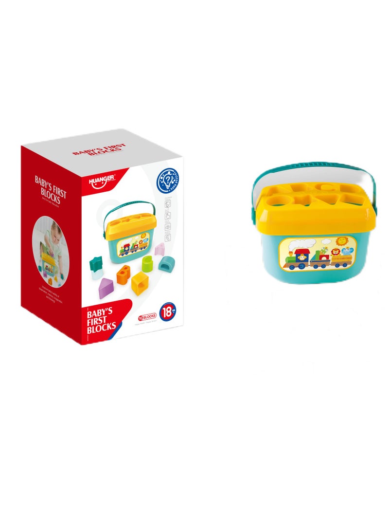 فرز شكل الكتل الأولى للطفل ، 6 + أشهر ، دلو تخزين تعليمي مع مقبض ، كتل هندسية متعددة الألوان (ألعاب لغز الأطفال من 3 أشهر إلى 12 شهرًا)