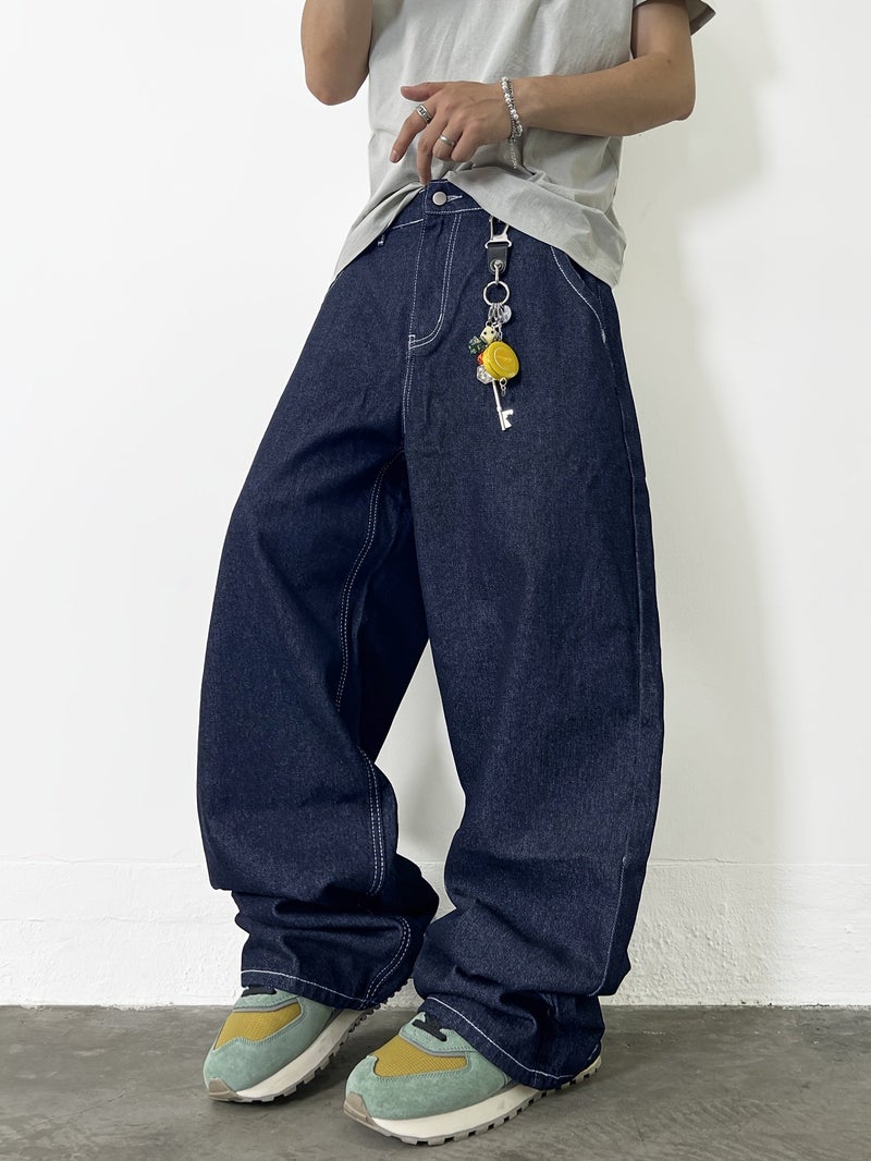 American High Street Design Print Loose Fit Jeans, Vintage Fashion Versatile Wide-Leg Pants - Image 3