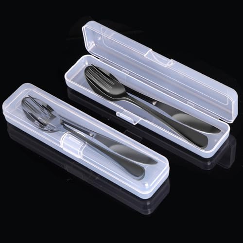 lengnoyp 4PCS Premium Travel Utensils With Case, Stainless Steel Reusable Portable Utensils Set With Case, Lengnoyp Travel Silverware Set With Case for Lunch Box Includ Fork Spoon Knife Set, Black - Image 3