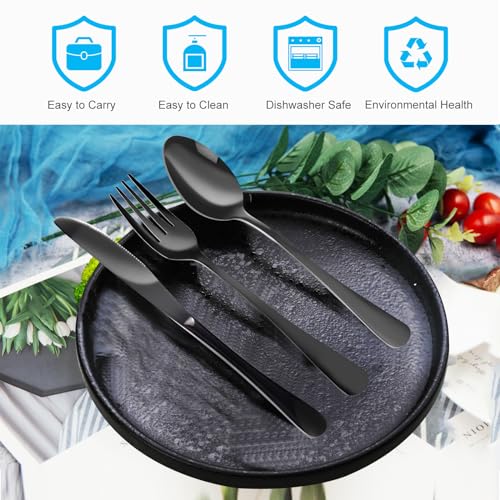 lengnoyp 4PCS Premium Travel Utensils With Case, Stainless Steel Reusable Portable Utensils Set With Case, Lengnoyp Travel Silverware Set With Case for Lunch Box Includ Fork Spoon Knife Set, Black - Image 2