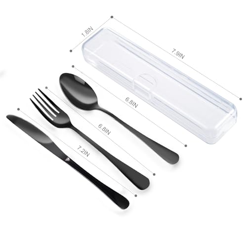 lengnoyp 4PCS Premium Travel Utensils With Case, Stainless Steel Reusable Portable Utensils Set With Case, Lengnoyp Travel Silverware Set With Case for Lunch Box Includ Fork Spoon Knife Set, Black - Image 4