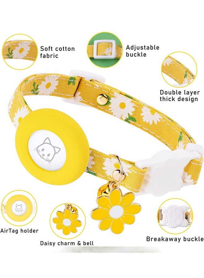 GUDOO Cat Collar for Airtag, Kitten Collar Breakaway with Silicone Airtag Holder, Bells & Flower Charm for Girl Cats Boy Cats Small Dogs Yellow - Image 2