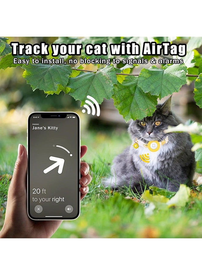 GUDOO Cat Collar for Airtag, Kitten Collar Breakaway with Silicone Airtag Holder, Bells & Flower Charm for Girl Cats Boy Cats Small Dogs Yellow - Image 4