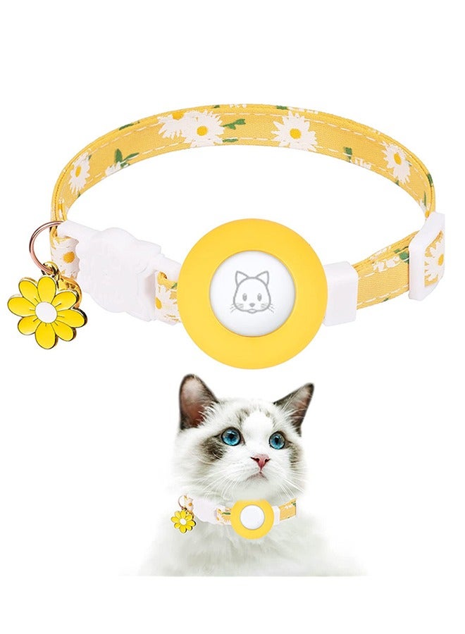 GUDOO Cat Collar for Airtag, Kitten Collar Breakaway with Silicone Airtag Holder, Bells & Flower Charm for Girl Cats Boy Cats Small Dogs Yellow - Image 1
