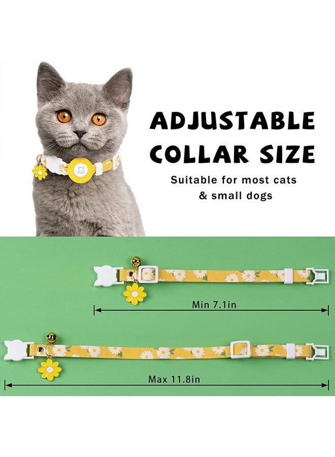 GUDOO Cat Collar for Airtag, Kitten Collar Breakaway with Silicone Airtag Holder, Bells & Flower Charm for Girl Cats Boy Cats Small Dogs Yellow - Image 5