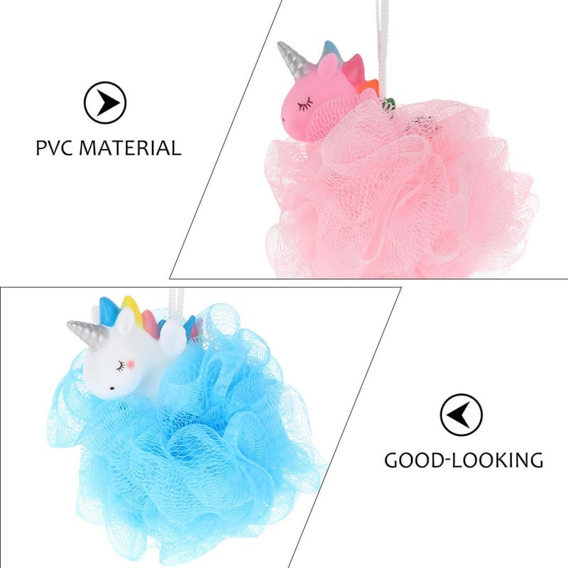 2pcs Unicorn Loofah Sponge Shower Scrubber Bath Foaming Ball for Exfoliating Body Cleaning, Cartoon Mesh Bath Sponge Set for Women and Men Bathroom Use - Image 3