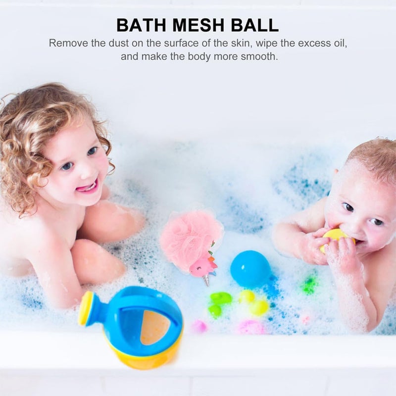 2pcs Unicorn Loofah Sponge Shower Scrubber Bath Foaming Ball for Exfoliating Body Cleaning, Cartoon Mesh Bath Sponge Set for Women and Men Bathroom Use - Image 4