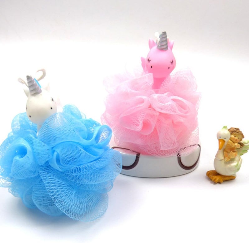 2pcs Unicorn Loofah Sponge Shower Scrubber Bath Foaming Ball for Exfoliating Body Cleaning, Cartoon Mesh Bath Sponge Set for Women and Men Bathroom Use - Image 5