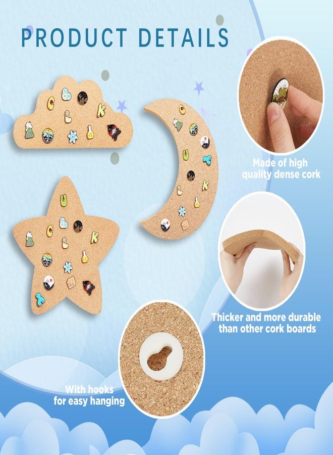 GeryVtee Pin Display Cork Board Moon Cloud Star Cork Brooch Board 11.8inch Large Size Cork BoardWall Mounted Cork Board for Brooch Pin Storage, Office Home Festival Valentine's Decor (Sky Theme) - Image 3