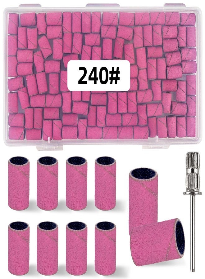 TKYZMS 100Pcs(240 Grit Pink) Sanding Bands Nail Drill Bit with 0.31in Diameter,Nail Drill Bits Extreme Fine Grit Sanding Band,Sanding Belt Upgrade Mandrel Bits,Professional Nail Drill Bit for Acrylic Nails - Image 1