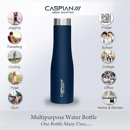 CASPIAN /// Aqua Stainless Steel Water Bottle (Blue, 1 Litre, Set of 2)| Leak Proof Thunder for Fridge Home Office Travel School Kids Boys Girls Adults Sports Gym Yoga - Image 2