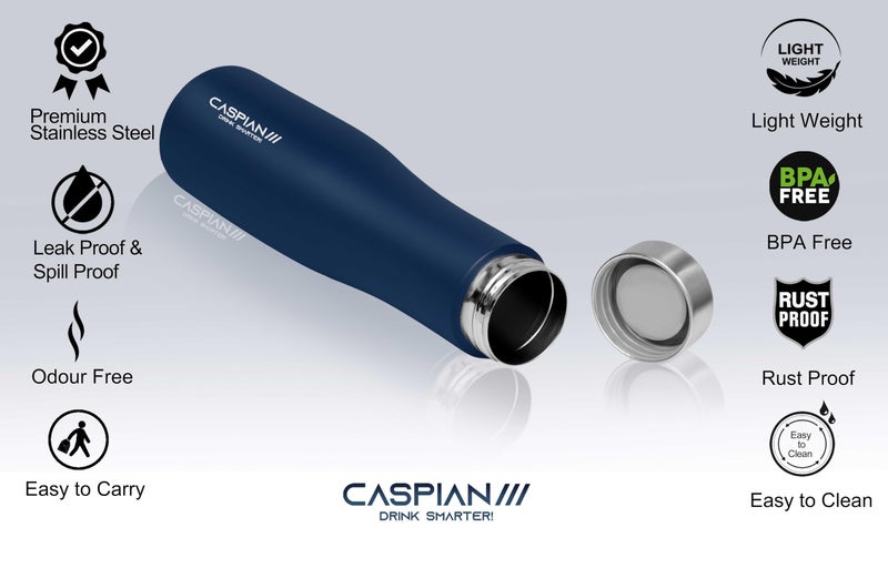 CASPIAN /// Aqua Stainless Steel Water Bottle (Blue, 1 Litre, Set of 2)| Leak Proof Thunder for Fridge Home Office Travel School Kids Boys Girls Adults Sports Gym Yoga - Image 5