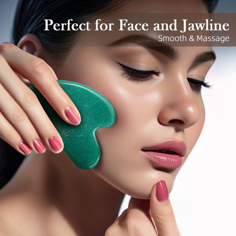 BESKAR Gua Sha Facial Tools, Natural Jade Stone Guasha Massager for Jawline Sculpting, Tighten Face Skin and Reduce Wrinkles, Face Eyes Body Neck Massage Tool, Skin Care Gift - Image 2