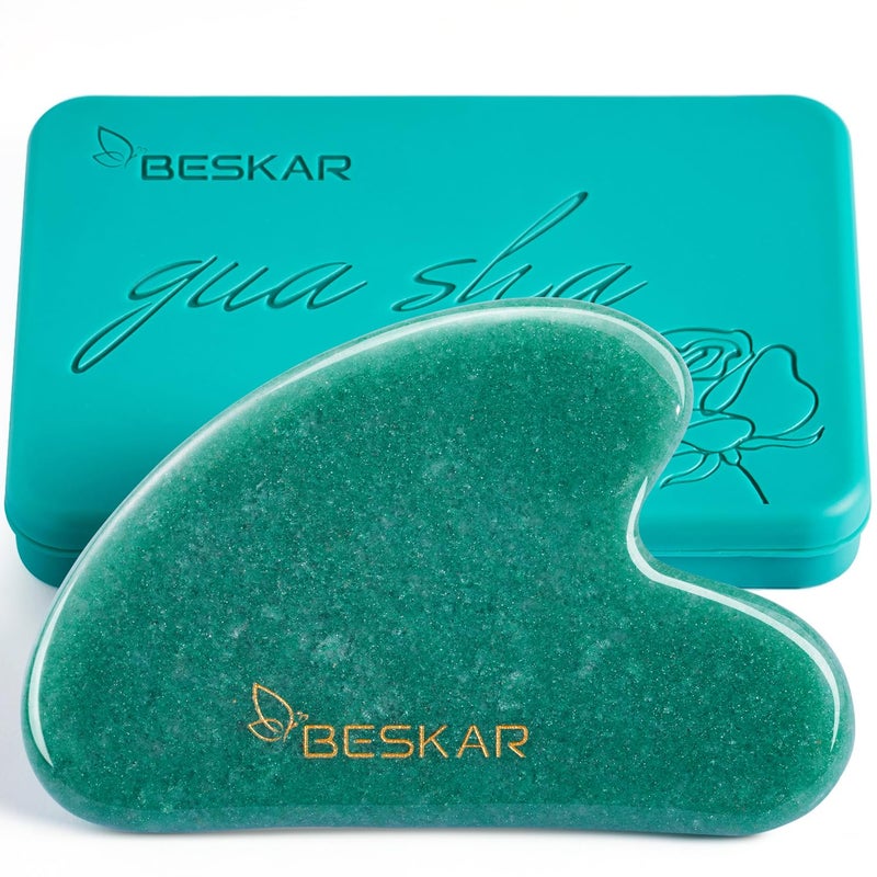 BESKAR Gua Sha Facial Tools, Natural Jade Stone Guasha Massager for Jawline Sculpting, Tighten Face Skin and Reduce Wrinkles, Face Eyes Body Neck Massage Tool, Skin Care Gift - Image 1