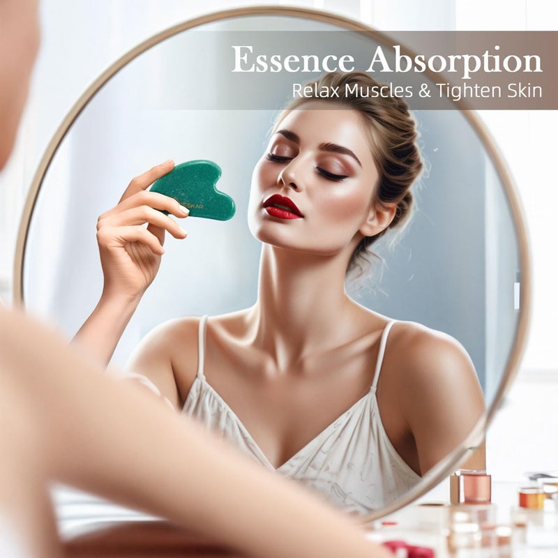 BESKAR Gua Sha Facial Tools, Natural Jade Stone Guasha Massager for Jawline Sculpting, Tighten Face Skin and Reduce Wrinkles, Face Eyes Body Neck Massage Tool, Skin Care Gift - Image 3