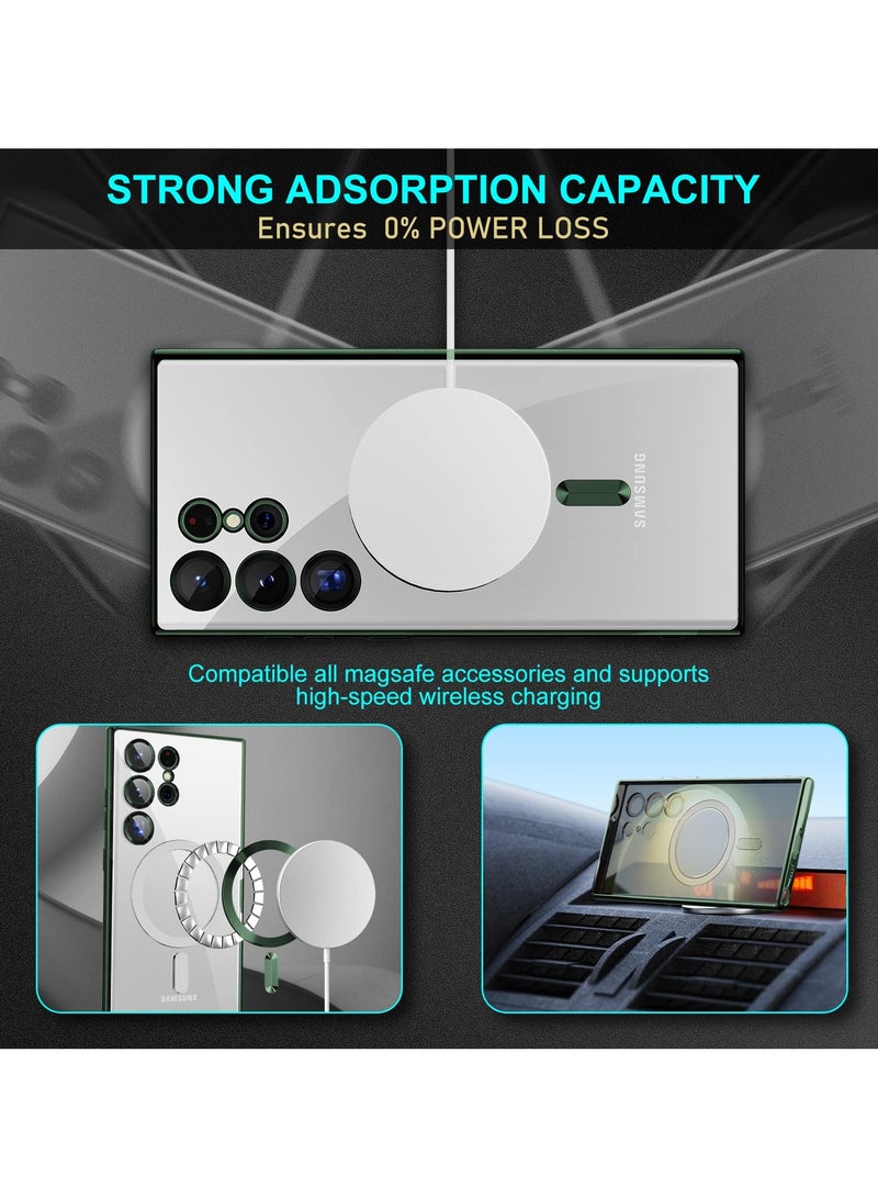 SYOSI Magnetic Case for Samsung Galaxy S23 Ultra, Magnetic Clear Case with Camera Lens Protector Slim Thin Soft Case Cover with Plating Anti-Scratch Full Protection (Green) - Image 2