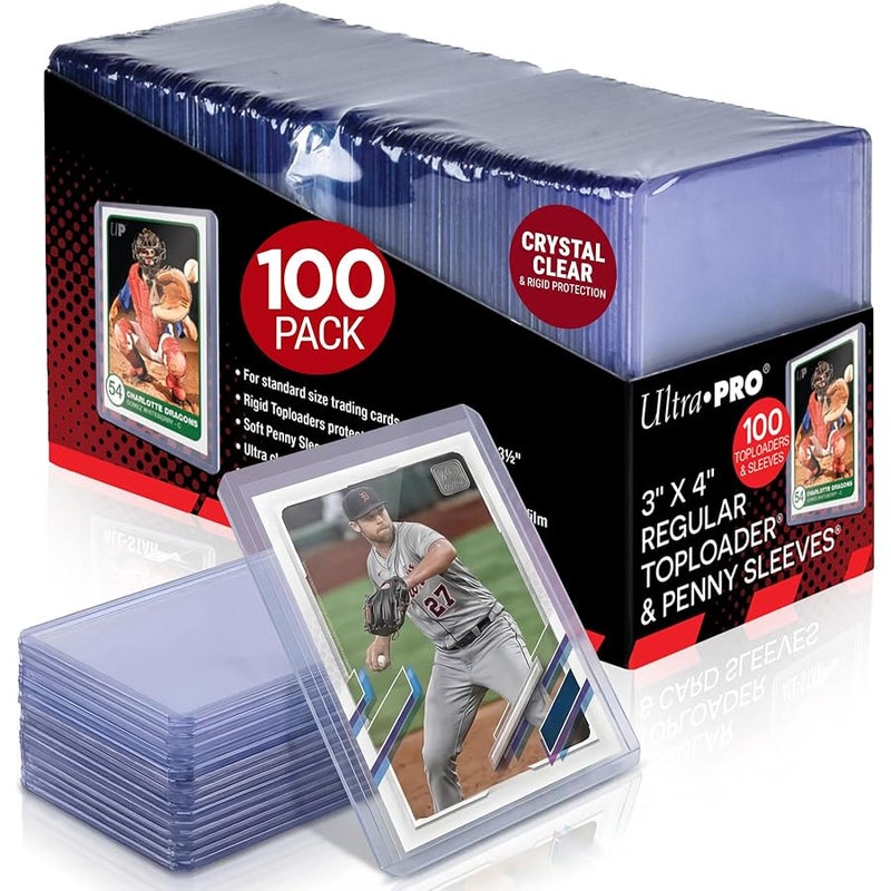 Ultra Pro 3 x 4 Clear Regular Top Loaders For Cards With Card Sleeves Bundle Standard Size 100ct Baseball Card Sleeves Trading Card Sleeve Baseball Card Protectors Toploader Card Protectors - Image 1