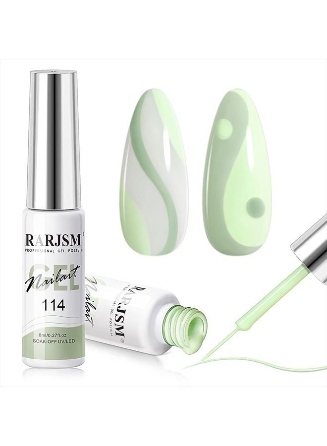 RARJSM Nail Art Liner Gel Nail Polish,Pastel Green Spring Summer Colors Pigment Gel Art Paint for Swirl Nails Painting Design Detailing Built in Thin Sharp Nail Brush Soak off Curing Required 8ml - Image 1
