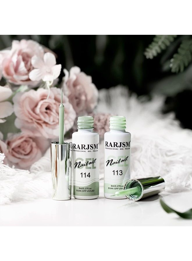 RARJSM Nail Art Liner Gel Nail Polish,Pastel Green Spring Summer Colors Pigment Gel Art Paint for Swirl Nails Painting Design Detailing Built in Thin Sharp Nail Brush Soak off Curing Required 8ml - Image 4