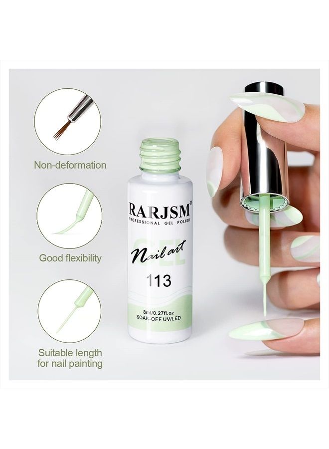RARJSM Nail Art Liner Gel Nail Polish,Pastel Green Spring Summer Colors Pigment Gel Art Paint for Swirl Nails Painting Design Detailing Built in Thin Sharp Nail Brush Soak off Curing Required 8ml - Image 5