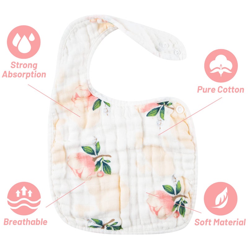 Zainpe 6Pcs Snap Muslin Cotton Bibs for Baby, Flamingo Star Flower Machine Washable Adjustable Burp Cloths with 6 Absorbent Soft Layers for Infant Newborn Toddler Drooling Feeding and Teething - Image 3