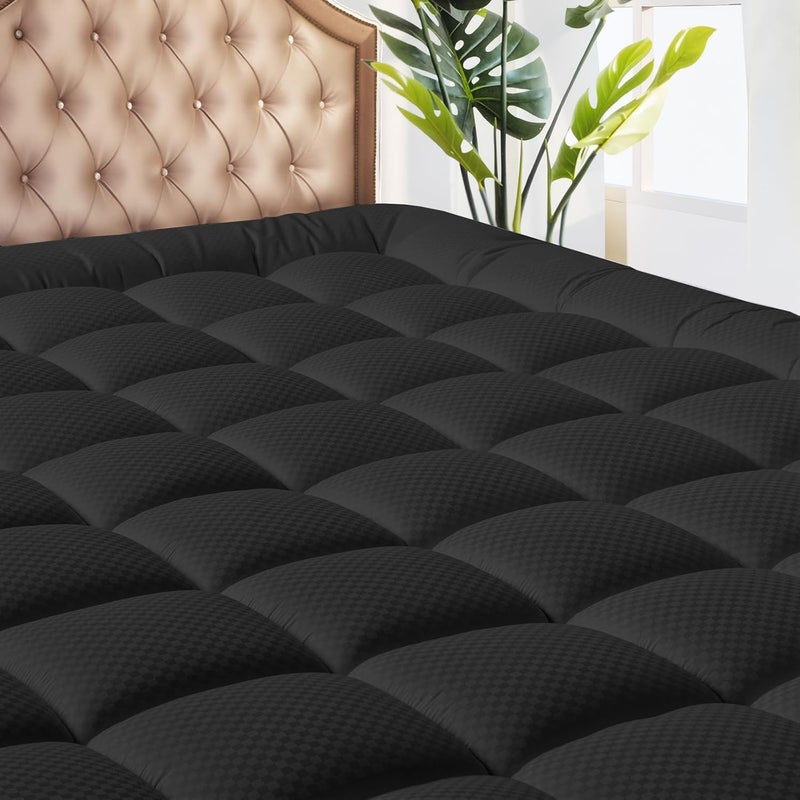MATBEBY Twin Size Mattress Pad - Cooling Breathable Mattress Topper, Quilted Fitted Mattress Protector, Pillow Top Mattress Cover with 8-21" Deep Pocket, Soft, Machine Washable, Black, 39x75 Inches - Image 1