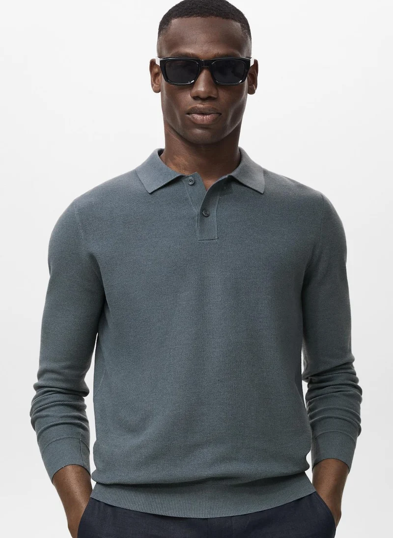 Mango Man Micro-structured cotton polo shirt