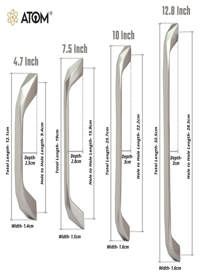 Atom 4.7 inches Zinc Cabinet Pull Handle | Silver Satin Finish | Office Wardrobe Furniture Kitchen Drawer Push Bar, 229, Pack of 2 - Image 3