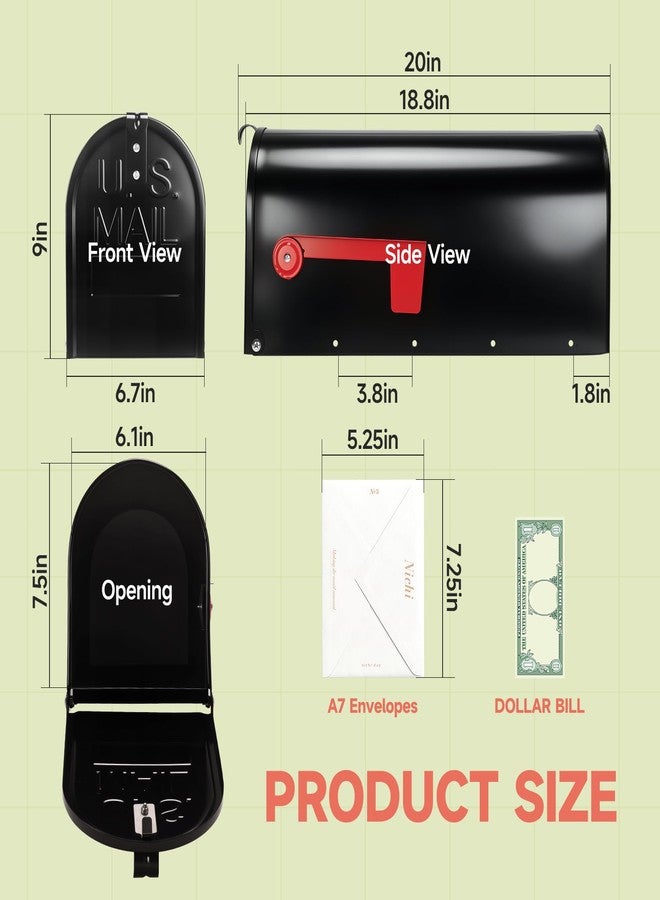 Zinovo Metal Post Mount Mailbox for Outside,Mail Manager Curbside,Galvanized Steel Large Capacity Mail Box with Red Flag,Modern Weatherproof Mailboxes,Black - Image 4