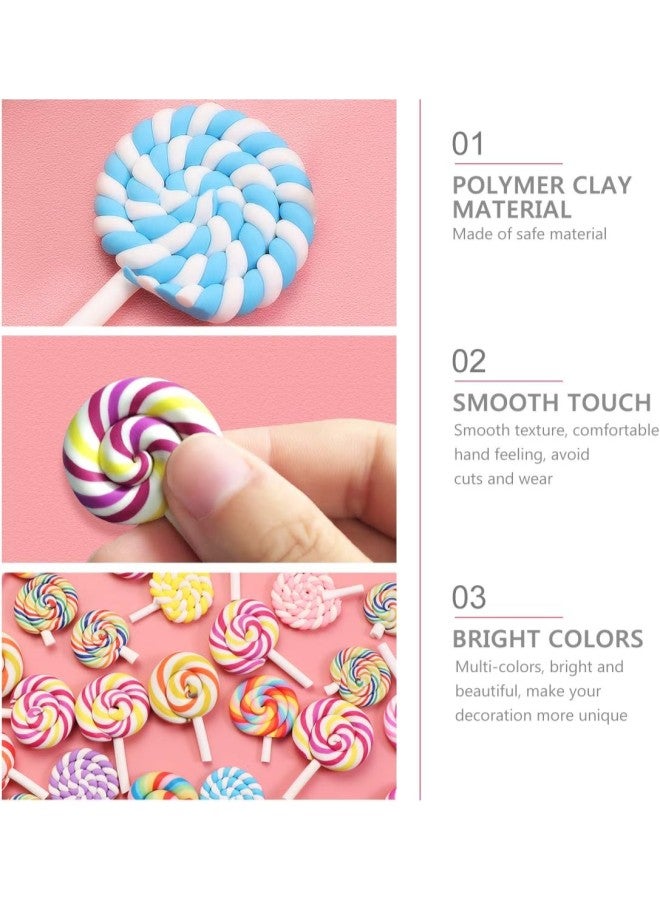 klarako 36Pcs Lollipop Prop Clay Candy Embellishment Rainbow Swirl Lollipop Lolly Random  - Image 2