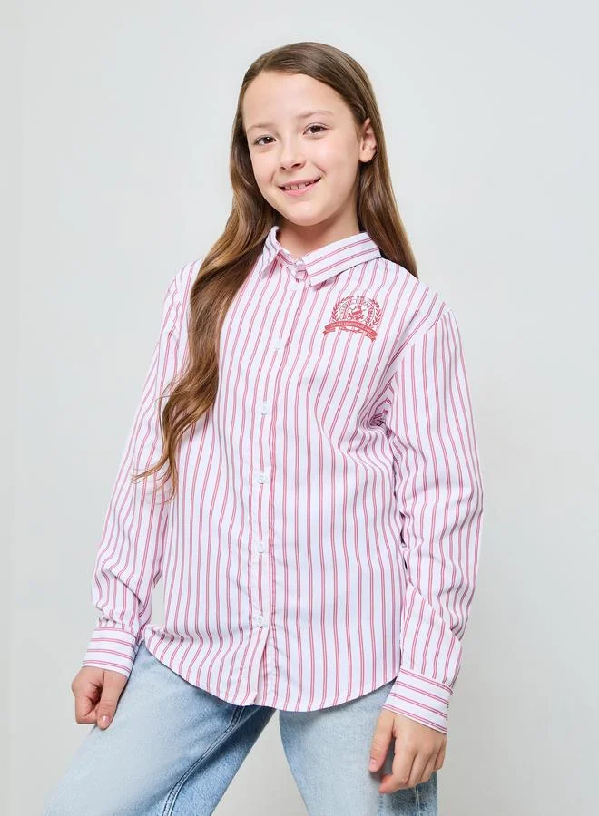 Styli Teens Pink and White Striped Logo Shirt