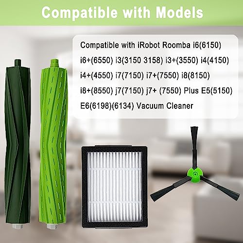 Bvhonwe 18 Pack Replacement Parts Accessories Compatible for iRobot Roomba i3 i3+ i7 i7+ i4 i6 i6+i8 i8+/Plus E5 E6 E7 J7 i5+j5+ I,E &J Series Vacuum Cleaner 2 Set of Roller Brush & 8 Filters & 8 Side Brushes - Image 2