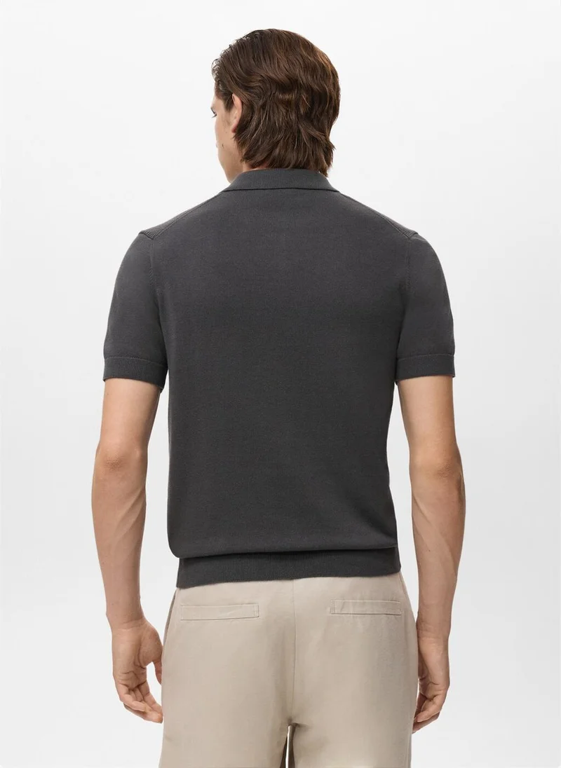 مانجو Openwork Knitted Polo Shirt With Zip